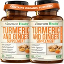 Turmeric Curcumin Supplement with Ginger Root for Joint Support, Digestive & Gut Health - Περιέχει οργανική κουρκουμίνη Turmeric με μαύρο πιπέρι (Bioperine) για ενισχυμένη απορρόφηση - 60 κάψουλες, 2 συσκευασίες