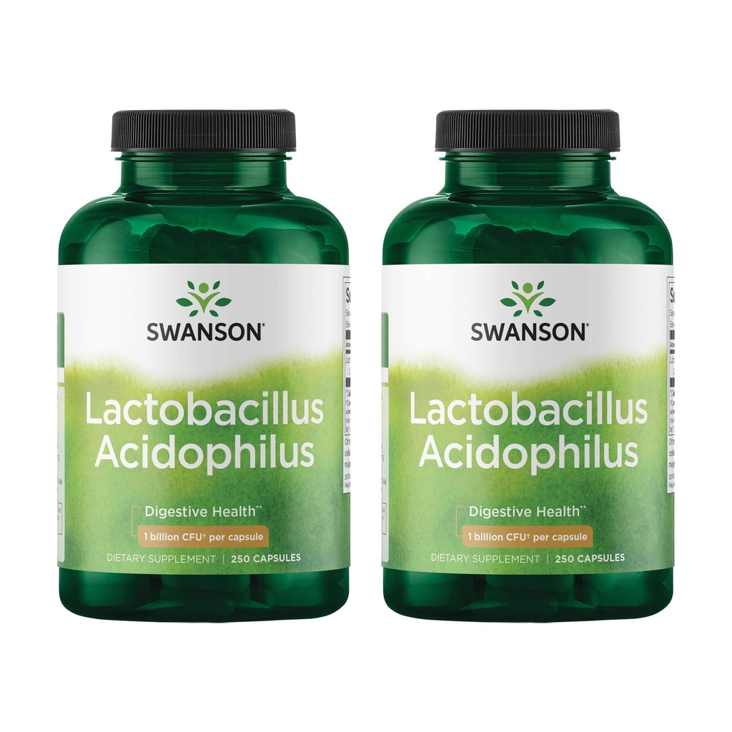 Swanson Lactobacillus Acidophilus Probiotic for Adults Seeking Daily Digestive and Bowel Health Support with 1 Billion CFU - Acid-Resistant (250 Capsules, 2 Pack)