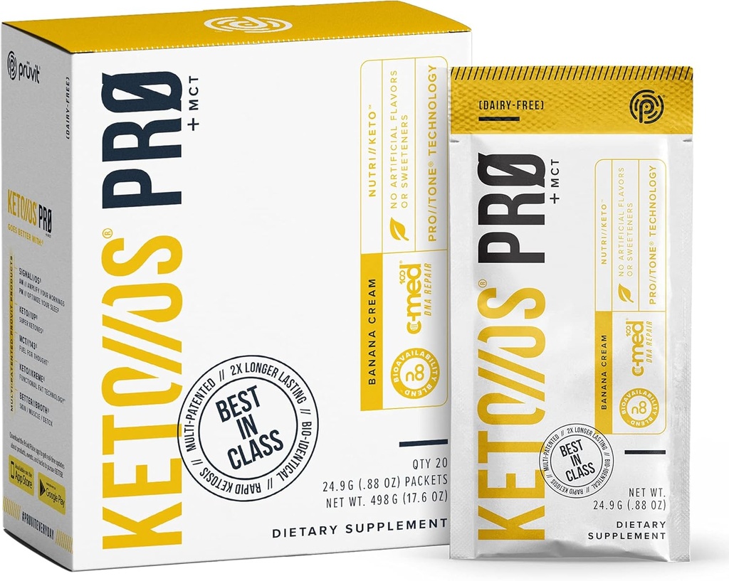 Pruvit Keto//OS Pro Banana Cream + MCT Ketones - Keto//OS Pro Supplement for Energy Boost, Better Digestion and Helps Combating The Aging Process - 20 Packets