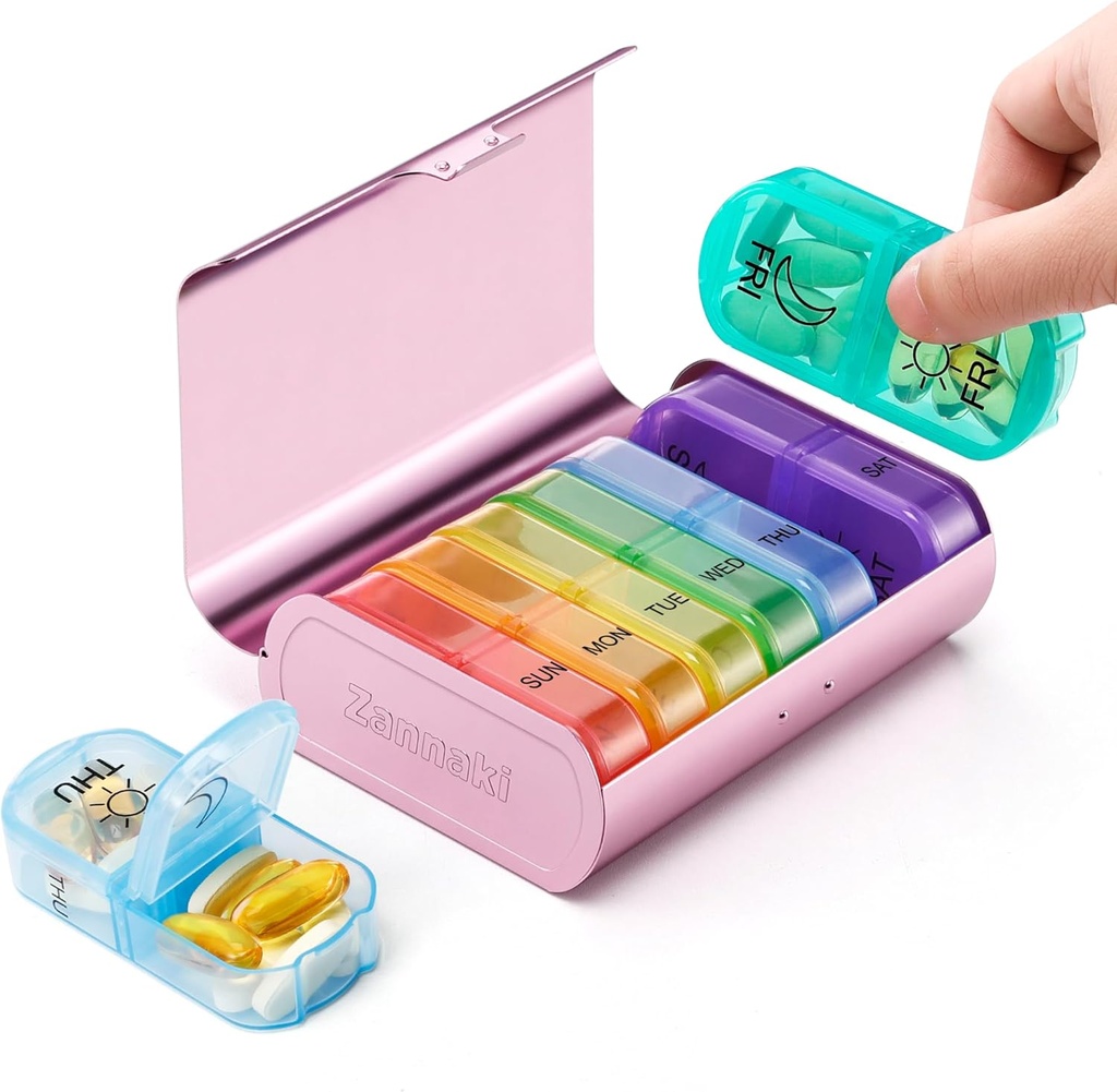 Zannaki Metal XL Weekly Pill Organizer 2 φορές την ημέρα, Μεγάλο Ταξίδι Daily Pill Box 7 ημέρα, Φορητή εβδομάδα δύο φορές κάτοχος Χάπια, AM Pill περίπτωση για ιατρική Βιταμίνη συμπλήρωμα φαρμακευτικής αγωγής, ροζ