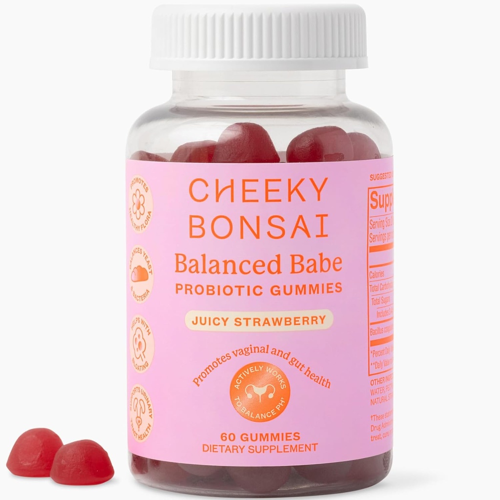 Cheeky Bonsai, Κολπική Προβιοτική Gummies για τις γυναίκες - Ισορροπημένο pH, Υγιεινή Odor, και Flora Υποστήριξη - 5 δισεκατομμύρια CFUs - Juicy Flawry Flavor, 60 Count