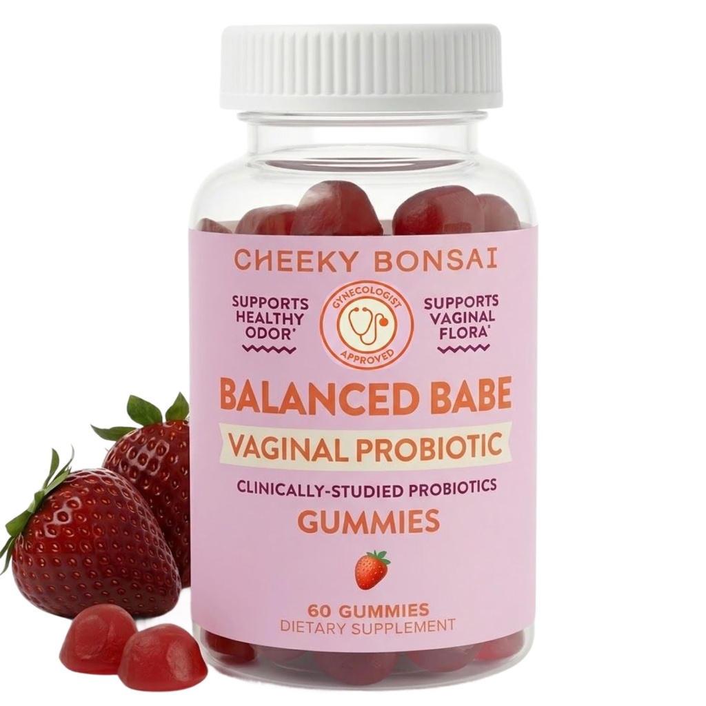 Cheeky Bonsai, Vaginal Probiotic Gummies for Women - Balanced pH, Healthy Odor, and Flora Support - 5 Billion CFUs - Juicy Strawberry Flavor, 60 Count