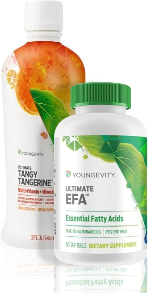 Youngevity Essential 90 Pak - Ultimate All-in-One Multivitamin Combo - Ultimate Tangy Tangerine + Ultimate EFA - 90 Ουσιώδεις Βιταμίνες, Ορυκτά, Αμινοξέα, Λιπαρά Οξέα (30 μερίδες)