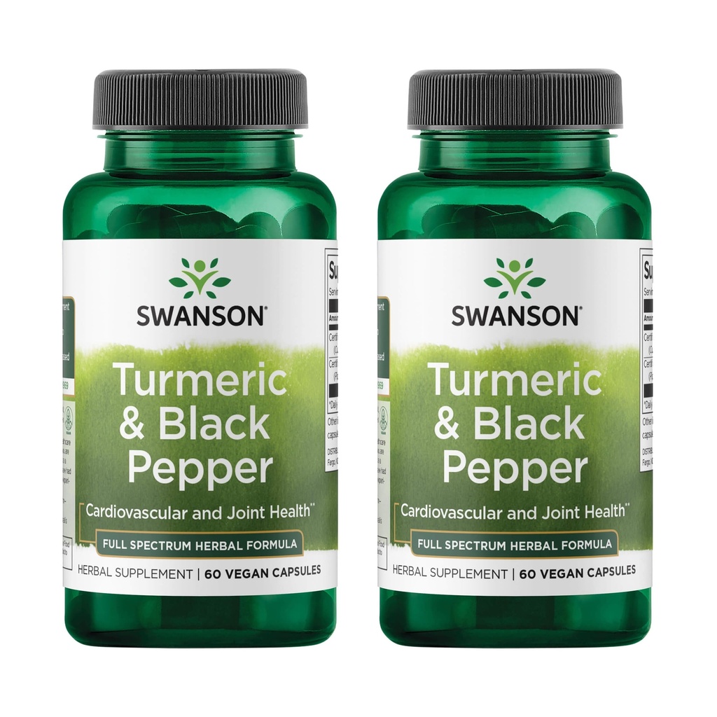 Swanson Turmeric & Black Pepper - Organic Joint Health, Heart Health, Digestion, & Liver Support Supplement - Φυσική φόρμουλα για την ενισχυμένη βιοδιαθεσιμότητα & απορρόφηση - (60 κάψουλες λαχανικών) 2 Pack