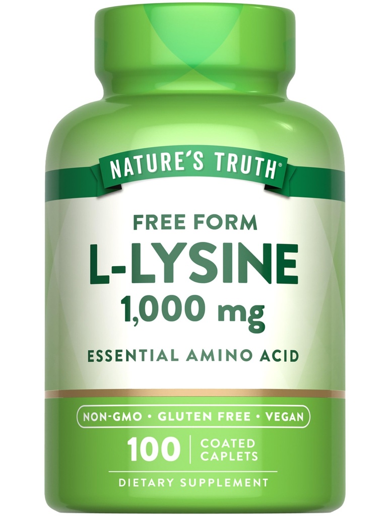 Nature's Truth L Lysine 1000mg | 100 Coated Caplets | Essential Amino Acid | Vegan, Non-GMO, & Gluten Free Supplement