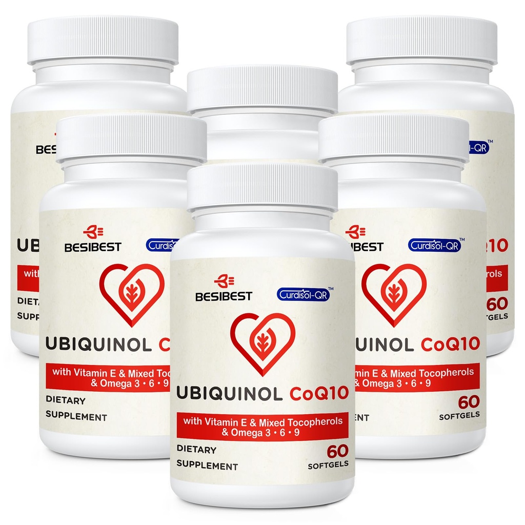 Ubiquinol CoQ10-600mg-Softgel, Active Coq10 Ubiquinol Supplement with Vitamin E & Omega 3, 6, 9, Υψηλή Απορρόφηση-Συνένζυμο-Q10, Ισχυρό Αντιοξειδωτικό για την παραγωγή ενέργειας, Tested, 360 Count