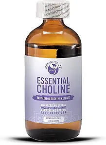 Essential Choline Citrate - Liquid Choline Supplements for Brain, Memory, Focus - 650Mg Choline Supplement - Bioavailable Alkalinizing Liquid Choline Enhances Magnesium Supplementation