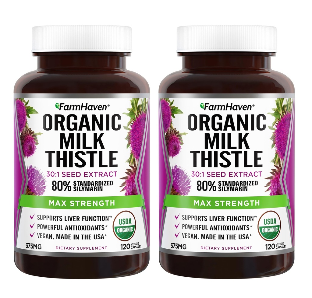 FarmHaven USDA Organic Milk Thistle Capsules | 30X Concentrated Seed Extract & 80% Silymarin Standardized - Supports Liver Function and Overall Health | Non-GMO | 240 Vegan Capsules