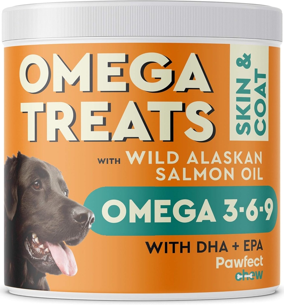 PAWFECTCHEW Ωμέγα 3 για σκύλους (60 μάσημα) - Alaska Salmon Fish Oil Treats for Dogs - Ωμέγα Λιπαρά Οξέα - Skin and Coat Supplement - Dry Ichy Skin, Shedding & Allergy Relief