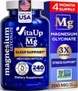 VitaUp Magnesium Glycinate 200mg - USA Made, Highly Absorbed, Non-GMO Magnesium for Relaxation, Deep Sleep, Bones & Heart - 200mg per Serving, 240 Vegan Capsules