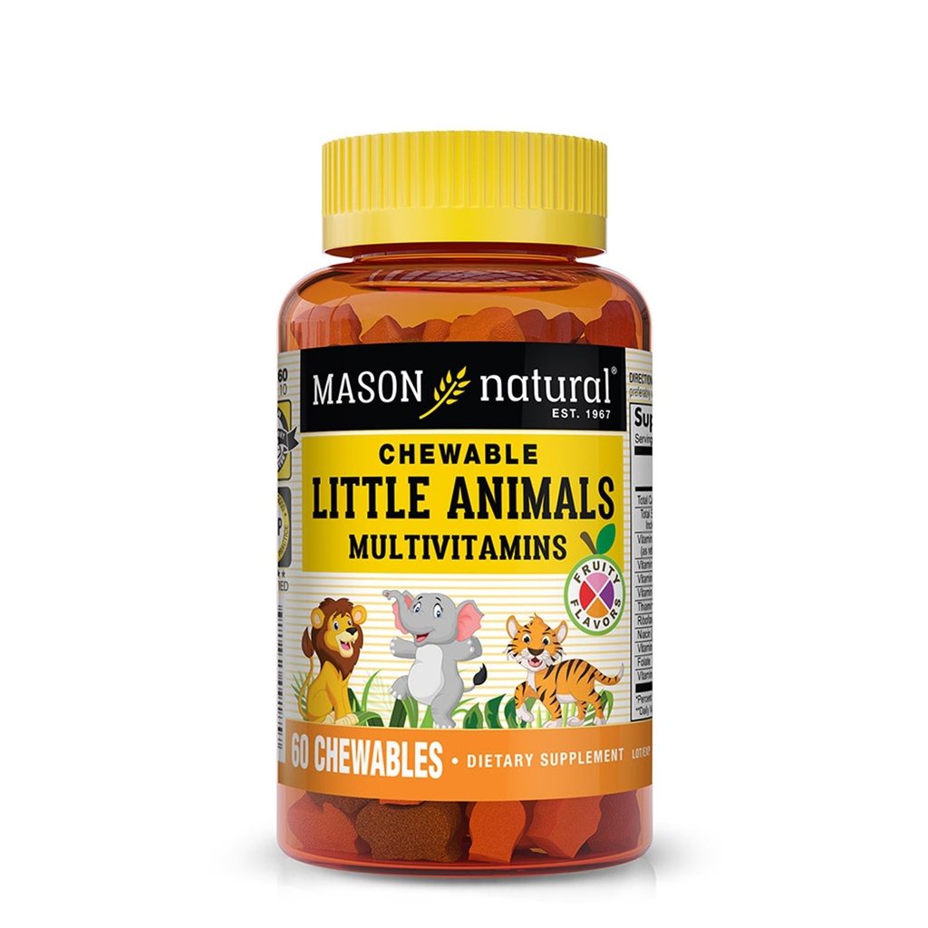 MASON NATURAL Chewable Little Animals Multivitamins for Kids - Παιδική καθημερινή πολυβιταμίνη με βιταμίνη Α, C, D, B1, B2, B3, B6, B12, και Folate - 60 Ζωικά Μασώμενα δισκία