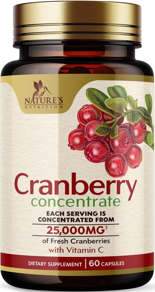 Cranberry Pills Συμπλήρωμα 25,000mg - Φρέσκο Cranberry Ισοδύναμο με Βιταμίνη C & E - Ουρολοίμωξη Υποστήριξη Υγείας, Χωρίς ζάχαρη Φόρμουλα, Φρούτα σε σκόνη - Μη ΓΤΟ, Εμφιαλωμένο στις ΗΠΑ - 60 Κάψουλες