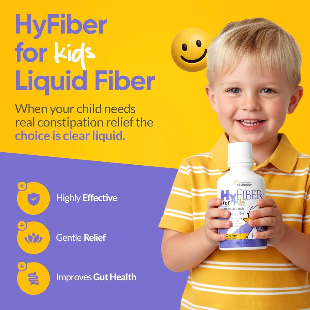 Medtrition HyFiber Liquid Fiber for Kids in Only One Tablespoon, Υποστηρίζει την κανονικότητα και πιο μαλακά εργαλεία, FOS Prebiotics for Gut Health, 6 Grams of Fiber, 32 σερβιέτες ανά φιάλη 16 Fl Oz (πακέτο του 2)