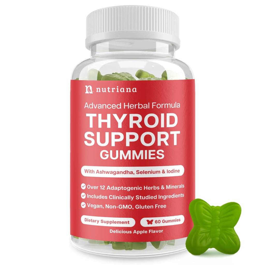 Gummies υποστήριξης θυρεοειδούς - Συμπλήρωμα σεληνίου & συμπληρώματα ιωδίου για υποστήριξη θυρεοειδούς - Ενισχυτής ενέργειας για γυναίκες και άνδρες - Συμπληρώματα υποθυρεοειδισμού με υποστήριξη μεταβολισμού