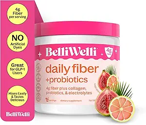 BelliWelli Fiber Supplement for Women & Men – Premium Daily Fiber Powder from Organic Acacia with Added Collagen, Electrolytes & Probiotics – No Bloat, Constipation & Gut Health Support (Tropical)