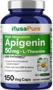 NusaPure Apigenin 50mg & L-Θεανίνη 200mg, 150 κάψουλες Veggie, Bioperine (Μη ΓΤΟ, Χωρίς γλουτένη)