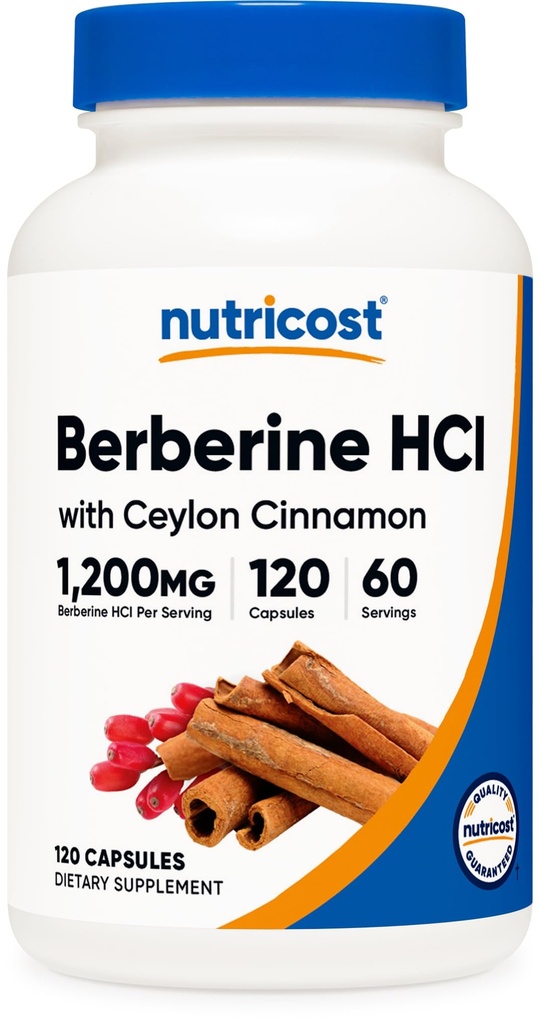 Nutricost Berberine HCl με κάψουλες κανέλας Κεϋλάνης (120 κάψουλες, 60 σέρβις) - Μη ΓΤΟ, Ζώο-ελεύθερο προϊόν