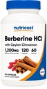 Nutricost Berberine HCl με κάψουλες κανέλας Κεϋλάνης (120 κάψουλες, 60 σέρβις) - Μη ΓΤΟ, Ζώο-ελεύθερο προϊόν