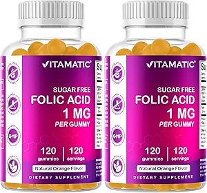 Vitamatic Follic Acid Gummies 1000 mcg (1 mg) – Απαραίτητη προγεννητική βιταμίνη B9 για τη μαμά και το μωρό – 120 Vegan Gummies ανά φιάλη – 2 Pack