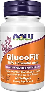 NOW Συμπληρώματα τροφίμων, GlucoFit® με 18% κοροζολικό οξύ, υποστηρίζει το μεταβολισμό της γλυκόζης *, 60 Softgels