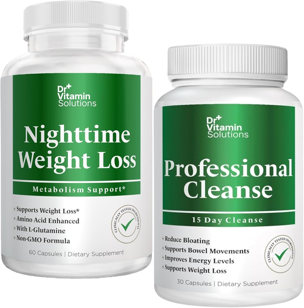 DR VITAMIN SOLUTIONS Nighttime Fat Burner & 15 Day Cleanse για Μπλόφα & απώλεια βάρους, Bundle, 90 Caps