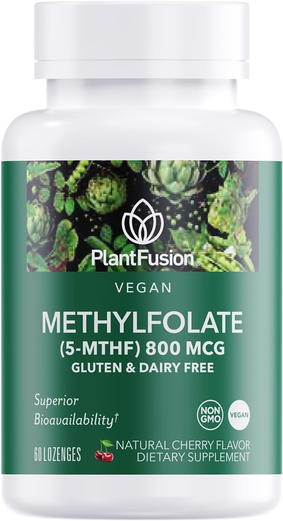 PlantFusion Vegan High Potency Methylfolate 5-MTHF – Γρήγορη δράση Υπογλώσσιο συμπλήρωμα φολικό μεθύλιο είναι 6X Περισσότερα απορροφήσιμο - μη-GMO, Υποστηρίζει Καρδιαγγειακό & Εγκέφαλο - 60 Lozenges