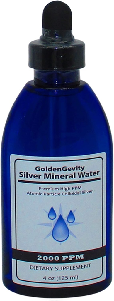GoldenGevity 2000 PPM Colloidal Silver - 200x More Potent | Bioactive Atomic Size Particles of Silver Trace Minerals | Dietary Supplement | 4 oz Bottle