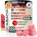 Creatine Monohydrate Gummies 5g - Μόνο 2g Ζάχαρη, Κατασκευασμένη στις ΗΠΑ - Καρπούζι άρωμα - Vegan & 3rd Party Tested - Pre & Post συμπλήρωμα προπόνησης για γυναίκες και άνδρες (120 Count, 40 Servings)