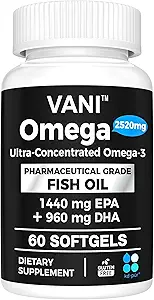 Pharmaceutical Grade Omega 3 Fish Oil, KD-PUR Premium Germany Fish Oil Supplements 2520mg with EPA & DHA- Supports Brain, Heart & Immunity (60 Softgels)