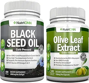 Μαύρο Έλαιο Σπέρματος Softgels & Olive Leaf Extract Κάψουλες Combo - Στοχευμένη Ανοσολογική Υποστήριξη