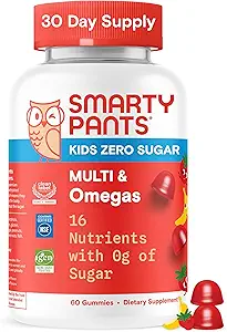 SmartyPants Kids Multivitamin Gummies, Sugar Free: Omega 3 (ALA), Vitamin D3, C, Vitamin B12, B6, A, K & Zinc for Immune Support, Biotin, Erythritol Free, Strawberry Banana, 44 Count (22 Day Supply)