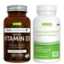 Καθημερινή Βιταμίνη D3 + Ashwagandha+ L- Theanine & Magnesium χορτοφαγικό πακέτο, 365 2000iu Βιταμίνη D3 δισκία + 600mg KSM- 66 Ashwagandha με ψευδάργυρο & βιταμίνες Β, από τον Igenus