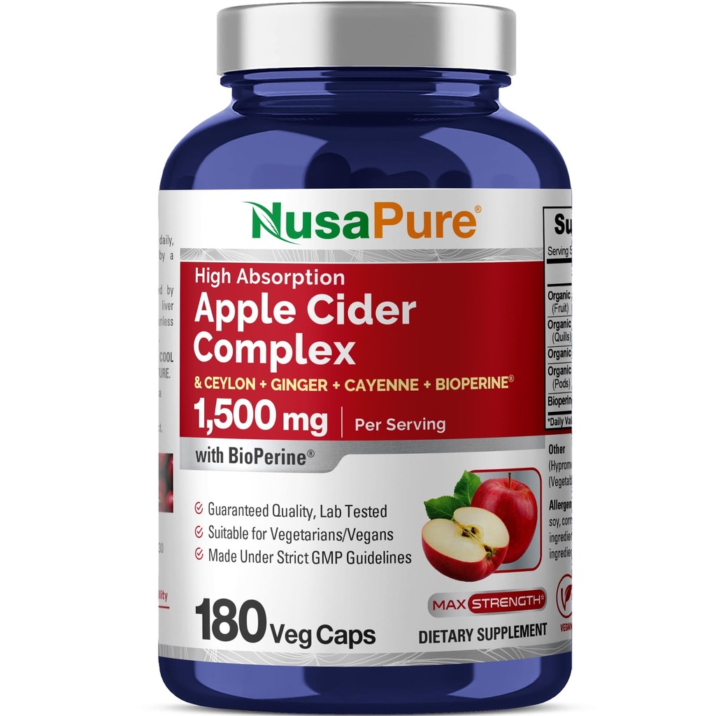 NusaPure Apple Cider Vinegar Complex 1500 mg 180 Veg Caps Κατάλληλο για χορτοφάγους και χορτοφάγους, μη ΓΤΟ