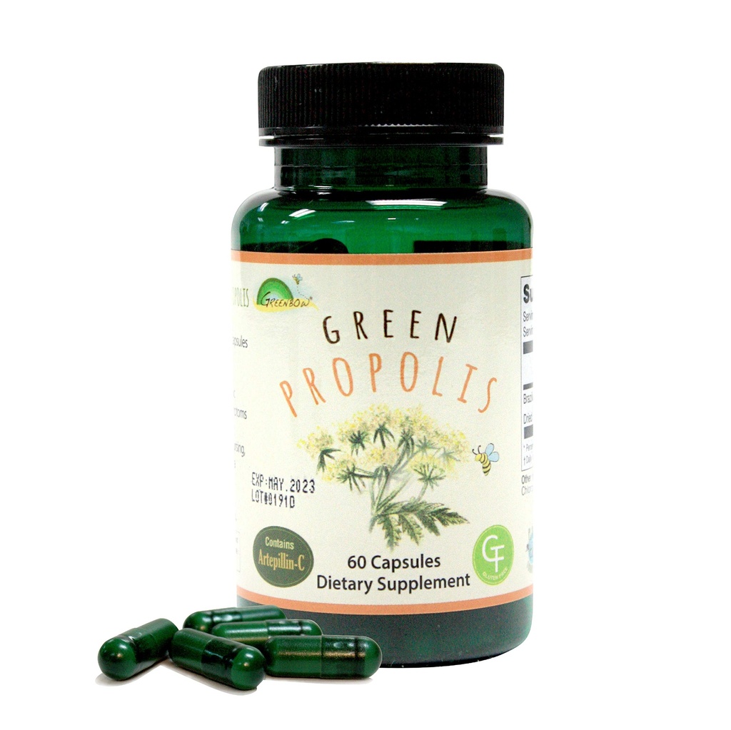Greenbow Green Propolis – Γνήσια Βραζιλιάνικη Πράσινη Πρόπολη, Περιέχει Artepillin C – Μία από τις πιο συσκευασίες διατροφής (Κάψουλα Vegan)
