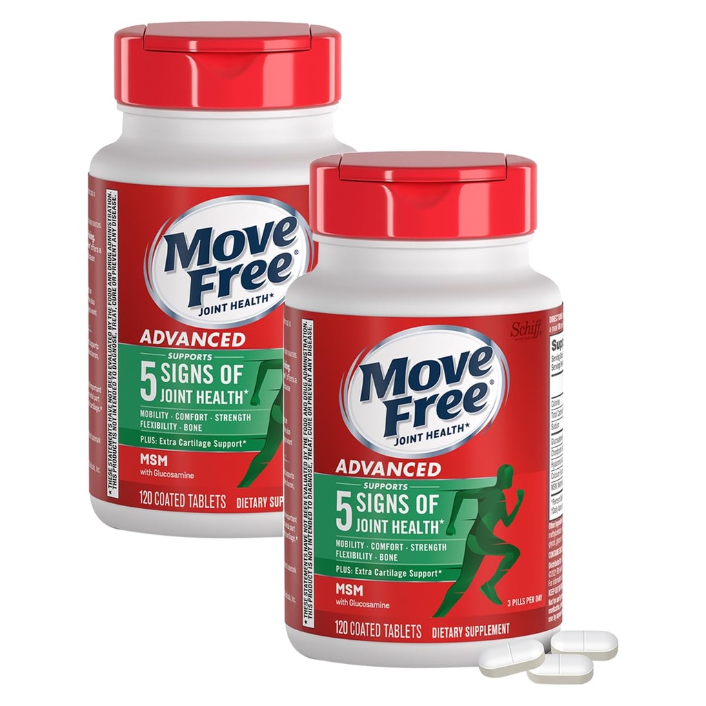 Μετακίνηση δωρεάν Advanced Glucosamine Chondroitin MSM κοινό συμπλήρωμα υποστήριξης, υποστηρίζει την κινητικότητα, την άνεση, τη δύναμη, την ευελιξία & τα οστά, 120 δισκία / 40 εξυπηρετούν (2 Pack)