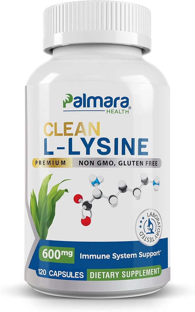Palmara Health Clean L-Lysine 600mg, 120 Capsules | Vegan, Non-GMO, & Gluten Free