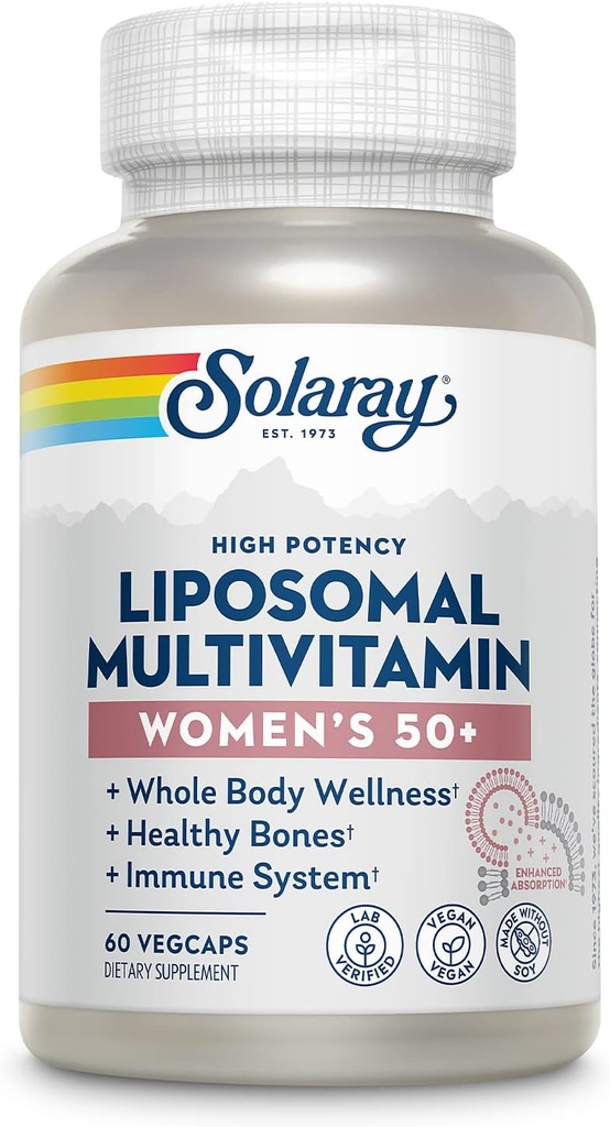SOLARAY Liposomal Multivitamin for Women 50 Plus, Enhanced Absorption with Iron, Vitamin D, Vitamin C, B12, Biotin & More, Immune Support & Bone Health, Vegan, 30 Servings, 60 VegCaps