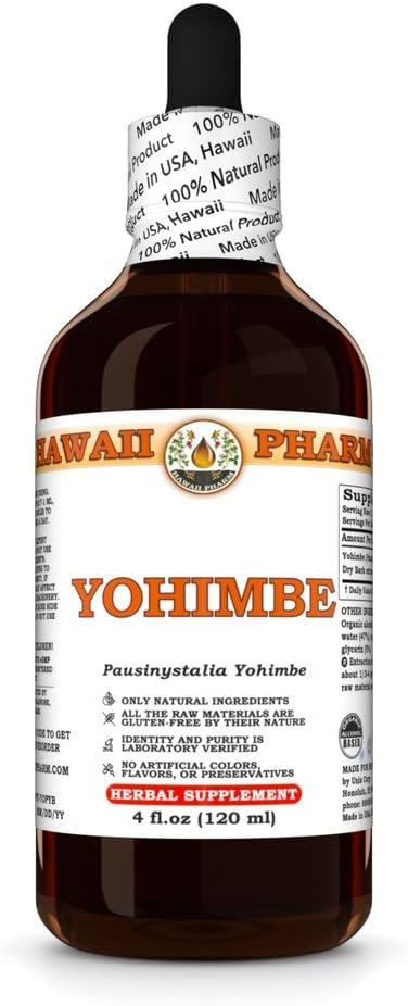 Yohimbe (Pausinystalia Yohimbe) Ξηρό βάμμα Bark, Made in Hawaii, All Natural, Vegan, Pure Liquid Extract - 4 fl.oz