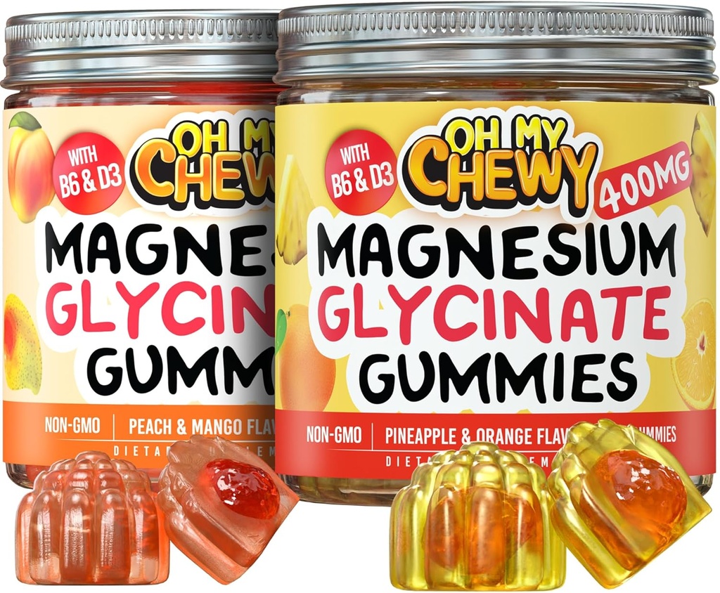 Magnesium Gummies Bundle – 2 Bottles (60 Each) – Pineapple Orange & Peach Mango