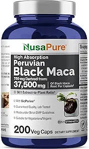 NusaPure Black Maca Root 50: 1 Extract, 750 mg Ισοδύναμο με 37.500 mg 200 Veggie Per Caps (Vegan, Non-GMO)