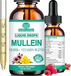 Mullein Drops for Lungs, Organic Mullein Leaf Extract w/Elderberry Echinacea Drops for Lung Health Mullein Leaf Timcture Alcohol Free - Lung Detox for Smoker Sinus Immunity & αναπνευστική υποστήριξη