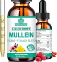 Mullein Drops for Lungs, Organic Mullein Leaf Extract w/Elderberry Echinacea Drops for Lung Health Mullein Leaf Timcture Alcohol Free - Lung Detox for Smoker Sinus Immunity & αναπνευστική υποστήριξη