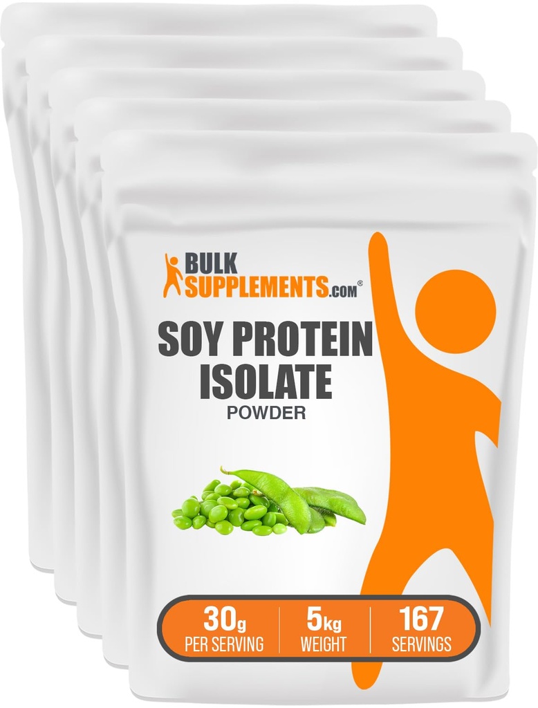 BulkSupplements.com Απομονωμένη σκόνη πρωτεΐνης σόγιας - Vegan Protein Powder, Unflavored - Pure & Gluten Free, 30g ανά Σερβίρισμα, 1kg (2,2 lbs) (Pack of 5)
