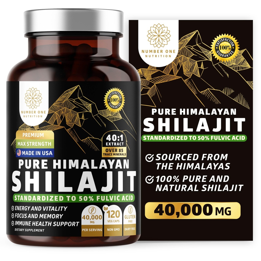 Καθαρό συμπλήρωμα Shilajit Ιμαλαΐων για άνδρες και γυναίκες, [40.000MG, Max Strength] Περιέχει 50% Fulvic Acid με πάνω από 85 ορυκτά ανίχνευσης για την υποστήριξη της ενέργειας, του εγκεφάλου και της ασυλίας, 120 Veg Caps