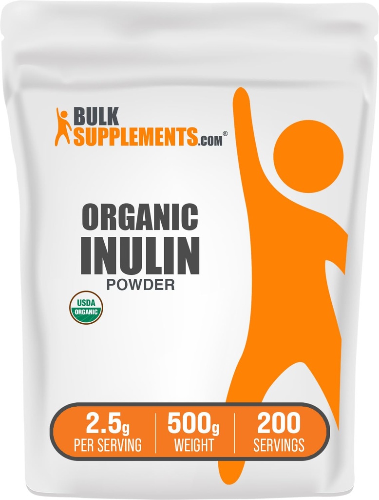 BulkSupplements.com Βιολογική σκόνη ινουλίνης - Συμπλήρωμα ινουλίνης, Διαλυτή σκόνη ινών - Vegan & Gluten Free - 2,5g ανά Σερβίρισμα, 500g (1.1 lbs) (Σύνθεση των 1)