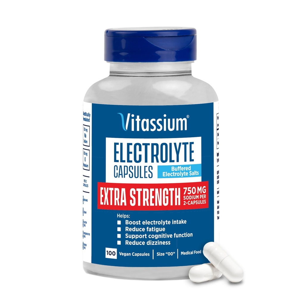 Vitasium Extra Strength Electrolyte Κάψουλες, 750mg Νάτριο για τη Διαχείριση των POTS και των Διαιτήσεων Υψηλού Νατρίου, Άγευστα, 100 Χάπια Αλάτι (Μέγεθος 00)