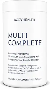 BodyHealth Multi Complete (120 Ct) Καθημερινή πολυβιταμίνη για άνδρες και γυναίκες με ολόκληρα τρόφιμα, ορυκτά, αντιοξειδωτικά, οργανικά πράσινα συμπυκνώματα τροφίμων, και εκχύλισμα Detox ήπατος, Vegan και μη ΓΤΟ