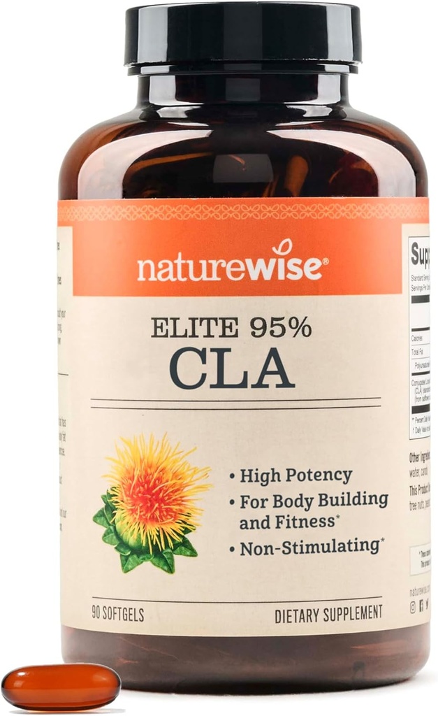 NatureWise CLA 1300 - 95% Active Conjugated Linoleic Acid for Women and Men, Not stimulating, Supports Weight & Fitness Goals - Non-GMO, Gluten Free - 90 Softgels[1-Month Supply]