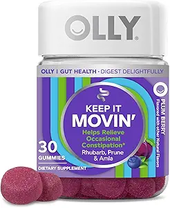 OLLY Keep it Moving Constipation Relief, Rhubarb, Prunes, Amla - Plum Berry Flavor - 30ct