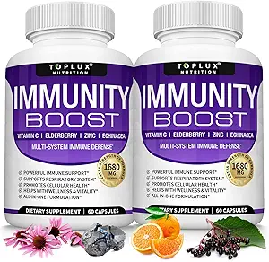 10 in 1 Immunity Boost Immune Support Supplement â€“ 1650mg Made with Elderberry, Vitamin C, Zinc, Echinacea & Probiotics for Immune System Booster, Support Healthy Respiratory System, 2x 60 Capsule